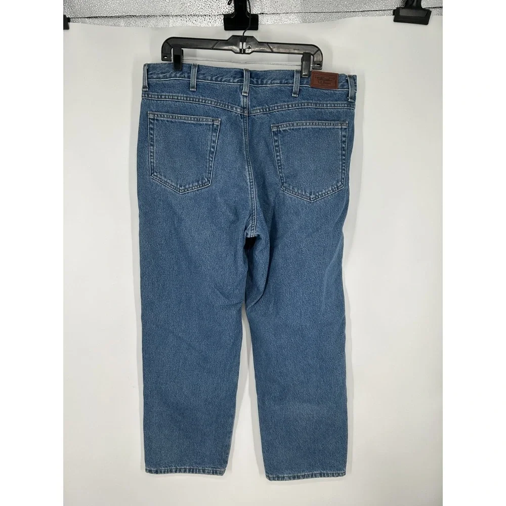 LL Bean Double L‎ Jeans Mens 38x30 Medium Wash Denim Flannel Lined Relaxed Fit